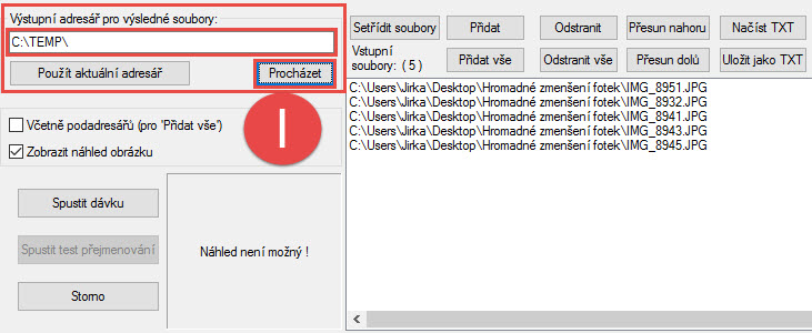Hromadné zmenšení fotek Kam se mají výsledné fotografie vygenerovat?